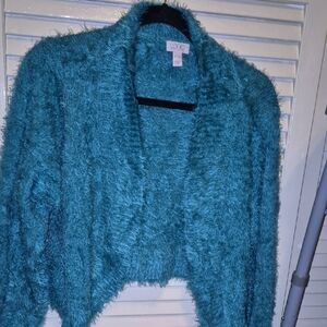 LOGO by Lori Goldstein Fuzzy Green Cardigan